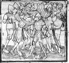 Baptism of Clovis; Clovis and Clotilda enthroned in the palace; Battle; Clodomir supervises the.jpg
