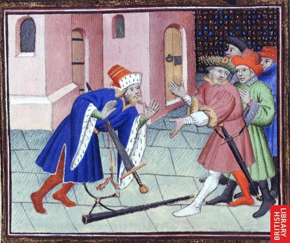 Mark Antony falling on his sword, Master of the Cite de Dames, France, circa 1420.jpg