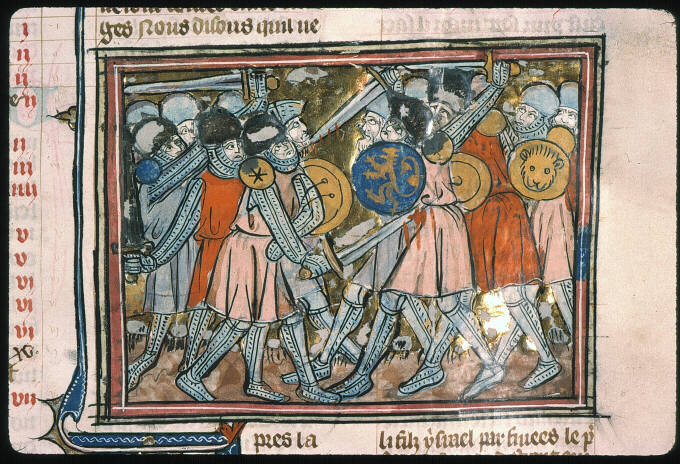 Paris, Bibl. Sainte-Geneviève, ms. 0020, f. 123 c1335 battel of hebrews and caananites.jpg